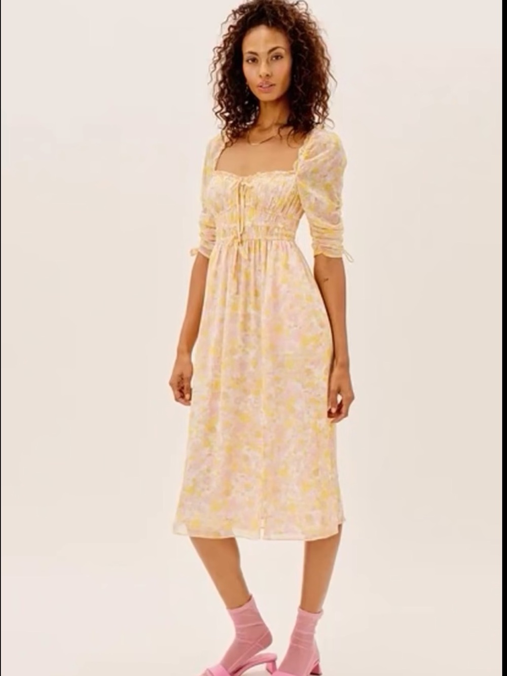 For Love & Lemons Eden Floral Midi Dress Pink Yellow NWT Medium 🎀
